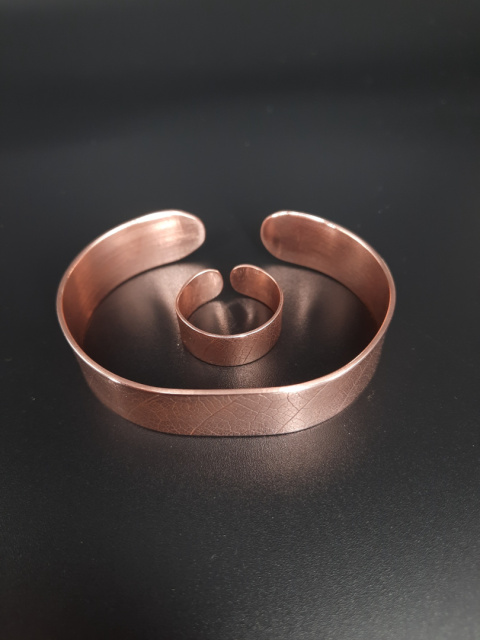 Komplet "Leśny szept" - szeroka bransoletka i pierścionek